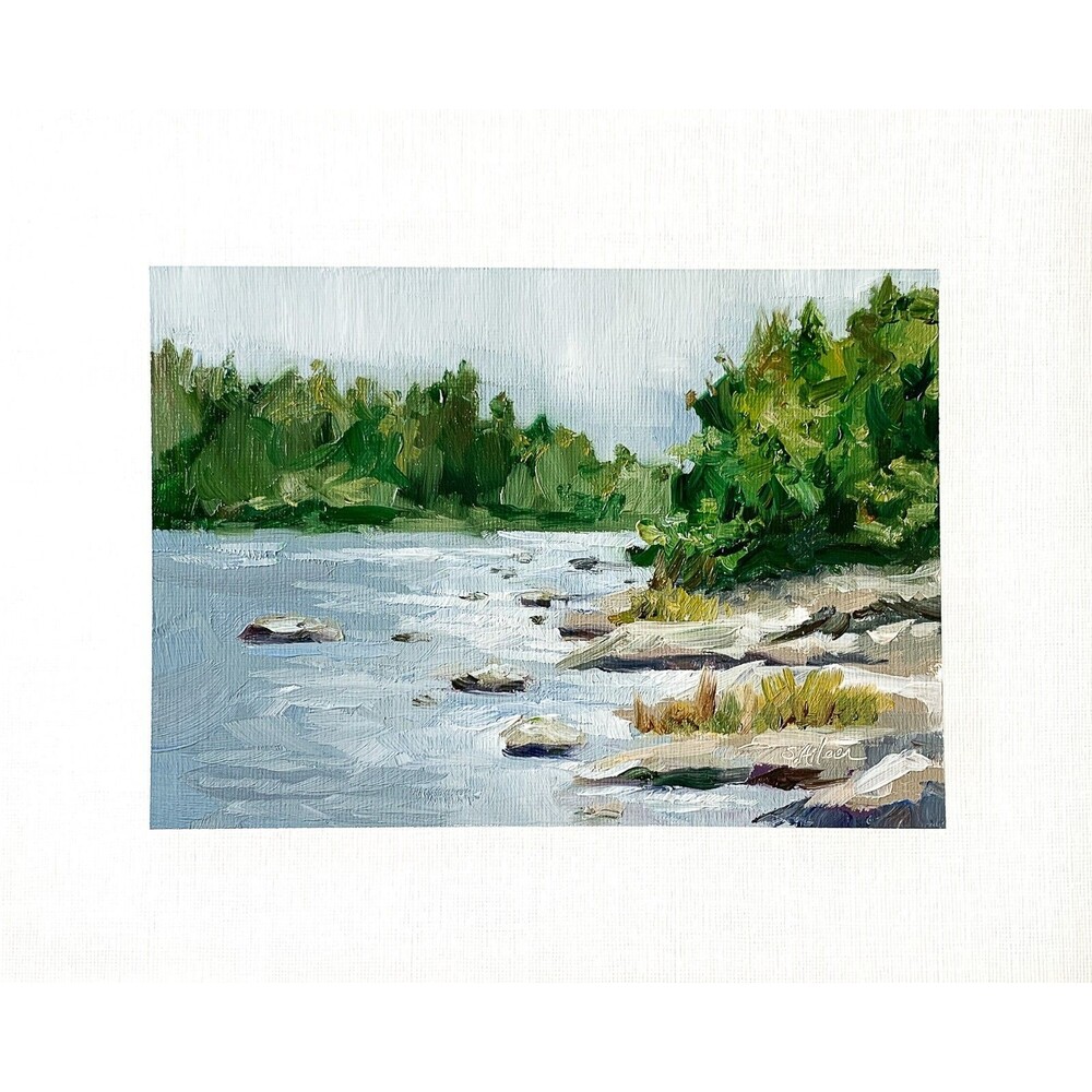 8x10 Maine Original Oil Painting Seascape Rocky Coastal New England Pines Signed